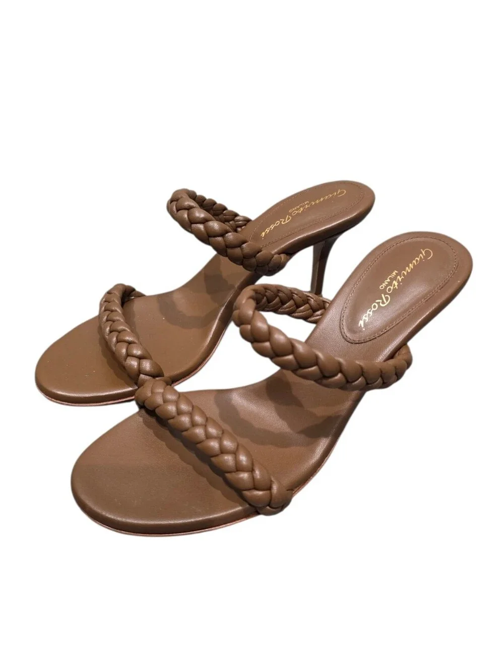GIANVITO ROSSI MARLEY 70 HEEL BRAIDED SANDALS BROWN 37